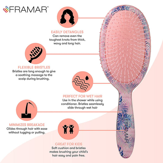 Pink Hair Brush Detangler, Detangling Hairbrush for Women, Wet Hair Brush for Girls, Hair Detangler Brush, Wet Hairbrush, Hairbrushes, Girls Hairbrush Detangler, Reduces Frizz - Floral