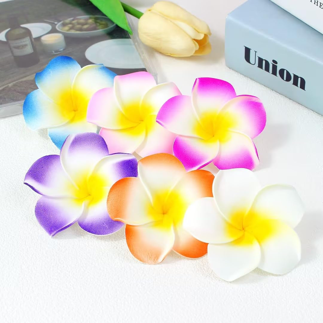 2Pcs White and Pink Hawaiian Frangipani Plumeria Foam Head Flower Party Beach Hair Clip Hair Clips Hair Accessories(7Cm)