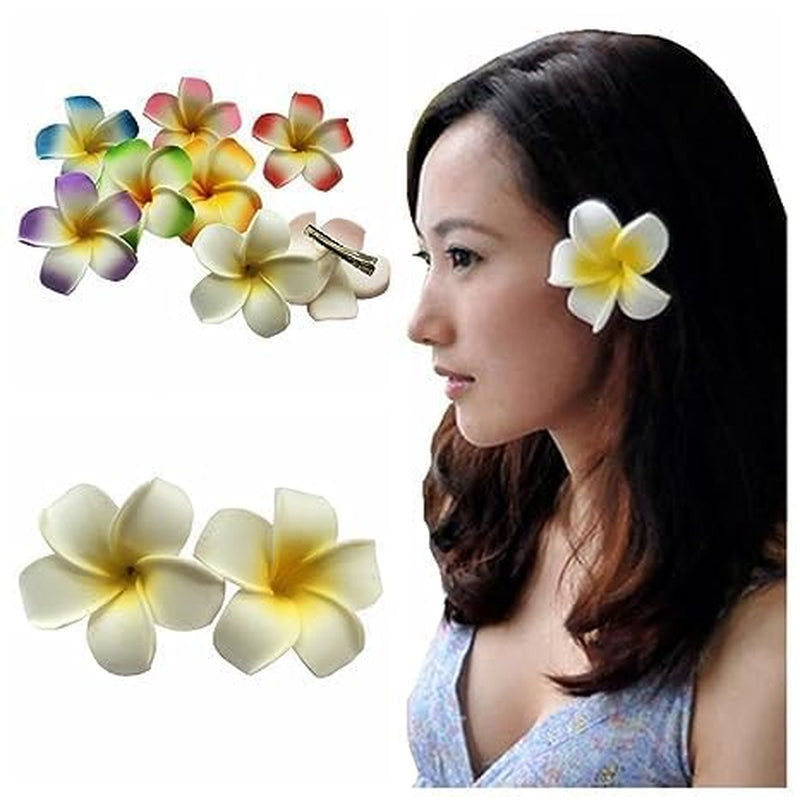 2Pcs White and Pink Hawaiian Frangipani Plumeria Foam Head Flower Party Beach Hair Clip Hair Clips Hair Accessories(7Cm)