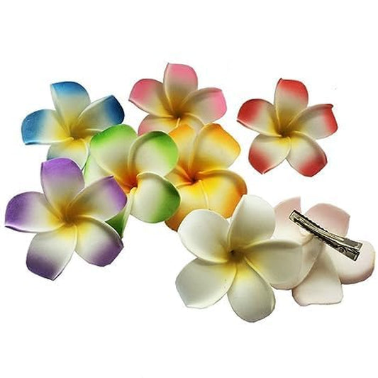 2Pcs White and Pink Hawaiian Frangipani Plumeria Foam Head Flower Party Beach Hair Clip Hair Clips Hair Accessories(7Cm)