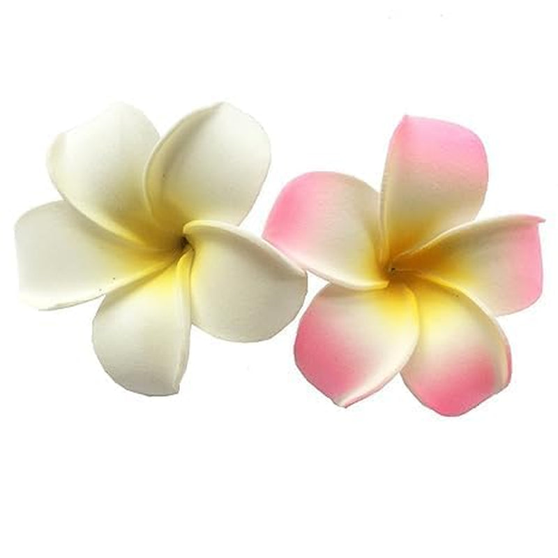 2Pcs White and Pink Hawaiian Frangipani Plumeria Foam Head Flower Party Beach Hair Clip Hair Clips Hair Accessories(7Cm)
