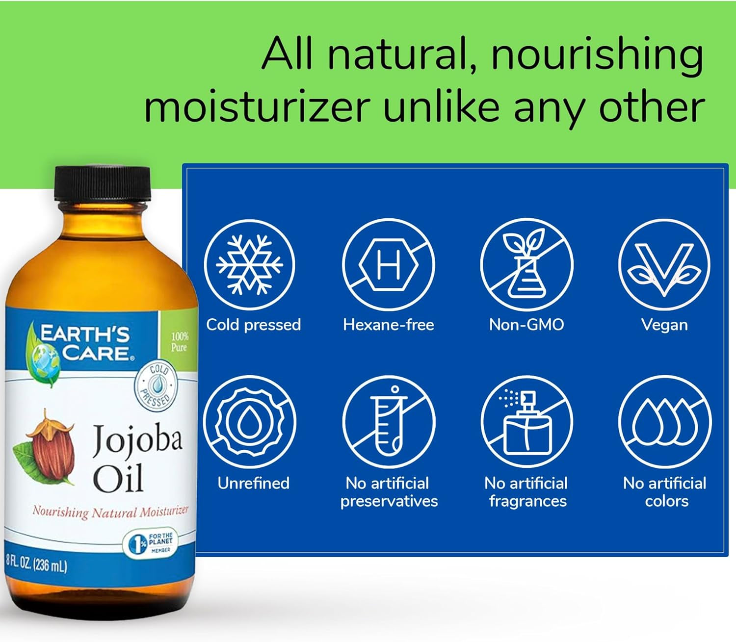 Earth’S Care Jojoba Oil - 100% Pure Jojoba Oil for Hair, Skin and Nails - Cold Pressed - Nourishing Natural Moisturizer - 8 FL OZ