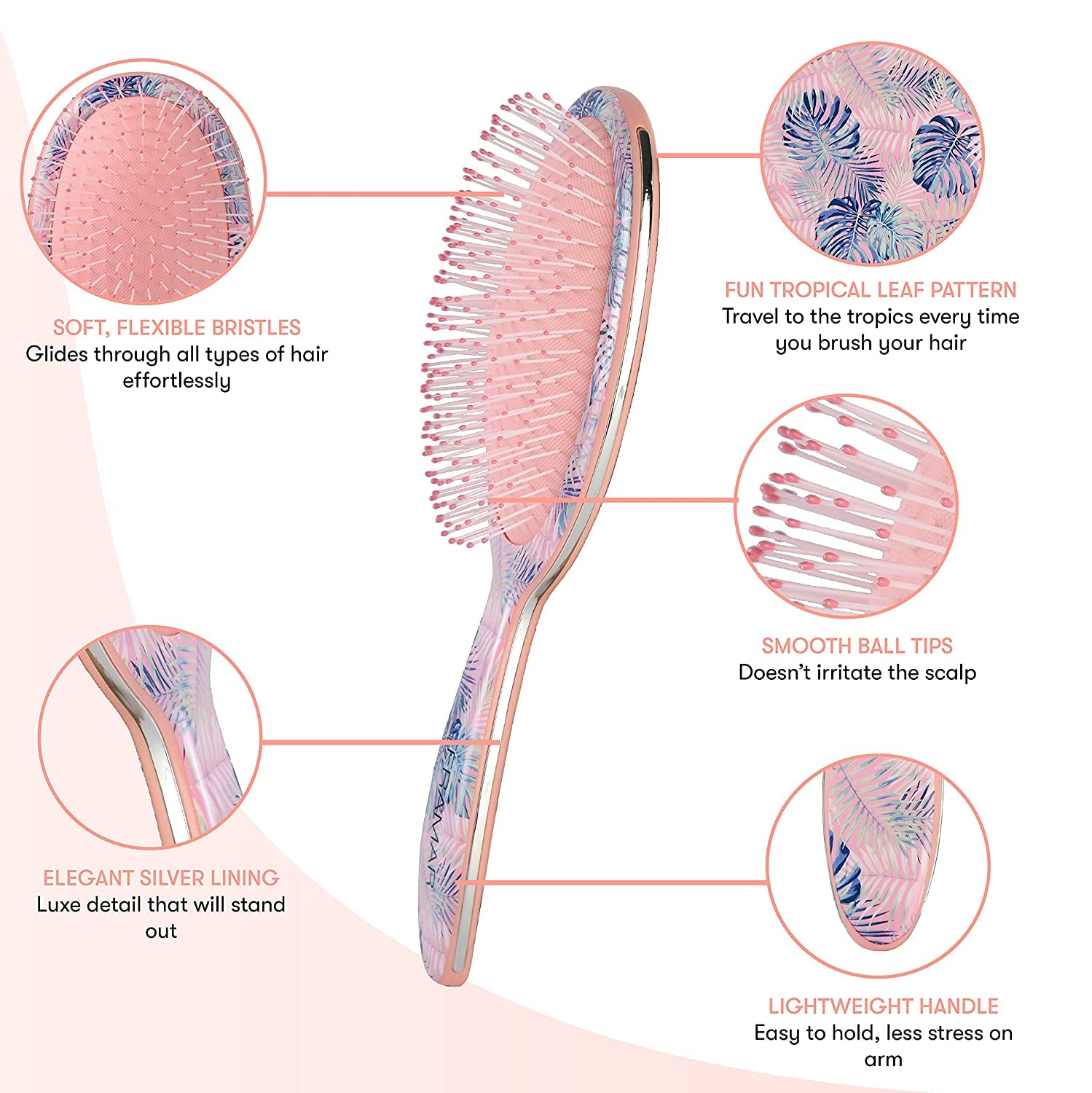 Pink Hair Brush Detangler, Detangling Hairbrush for Women, Wet Hair Brush for Girls, Hair Detangler Brush, Wet Hairbrush, Hairbrushes, Girls Hairbrush Detangler, Reduces Frizz - Floral